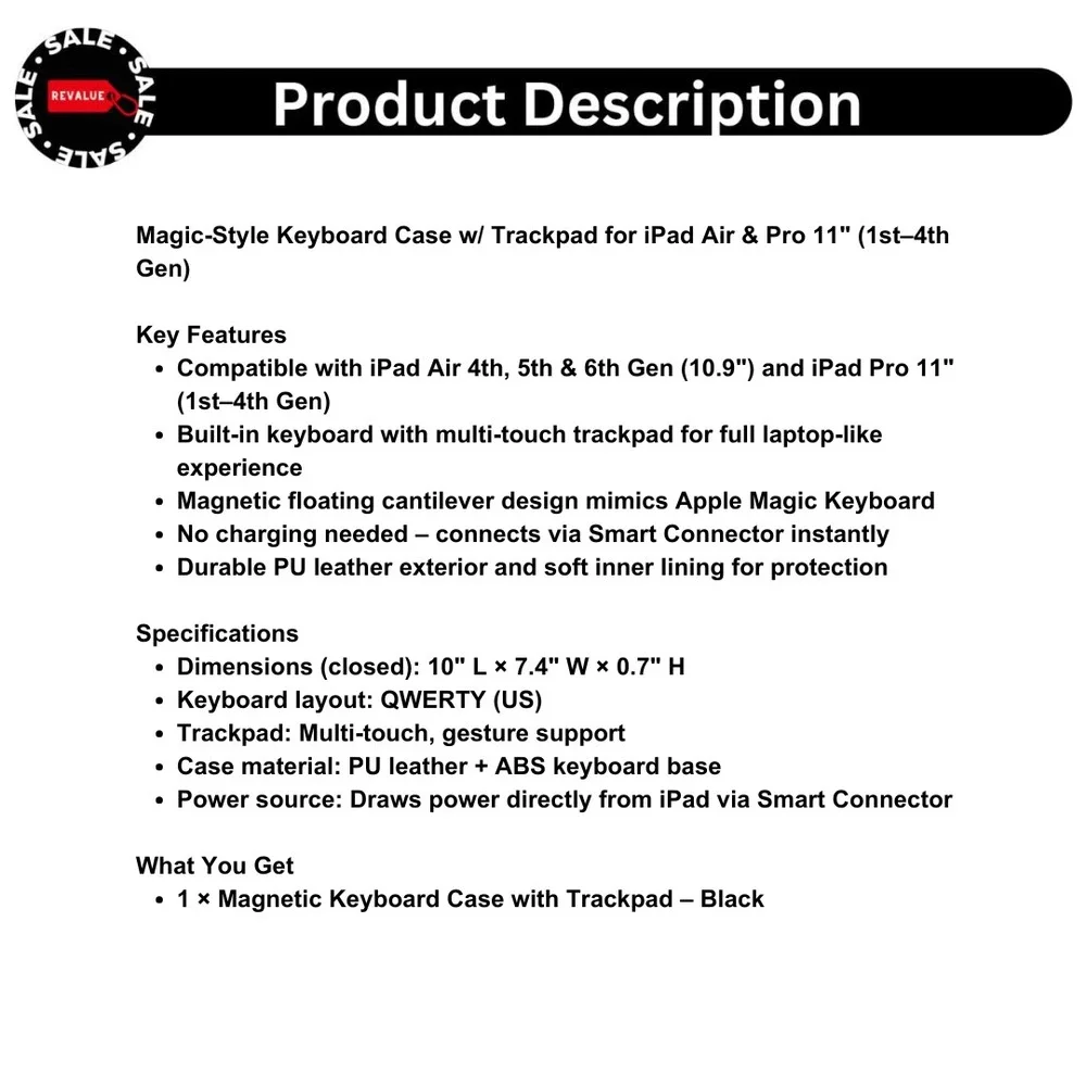 Magic-Style Keyboard Case w/ Trackpad for iPad Air & Pro 11